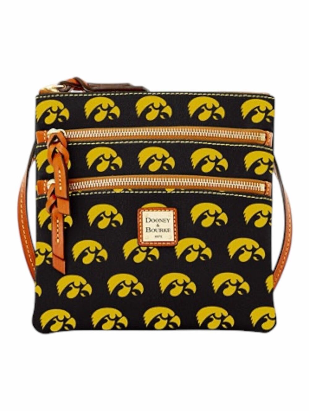DOONEY & BOURKE Iowa Hawkeyes Triple Zip Crossbody Bag Black Gold